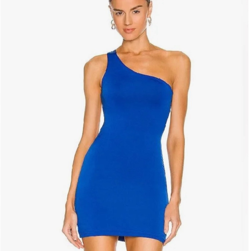 NWOT Superdown Strappy Back One Shoulder dress. Cobalt blue. Size S.